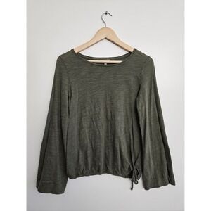 Lilla P Olive Green Top S‎ Small Peruvian Cotton Long Sleeve Side Tie Hem Peru